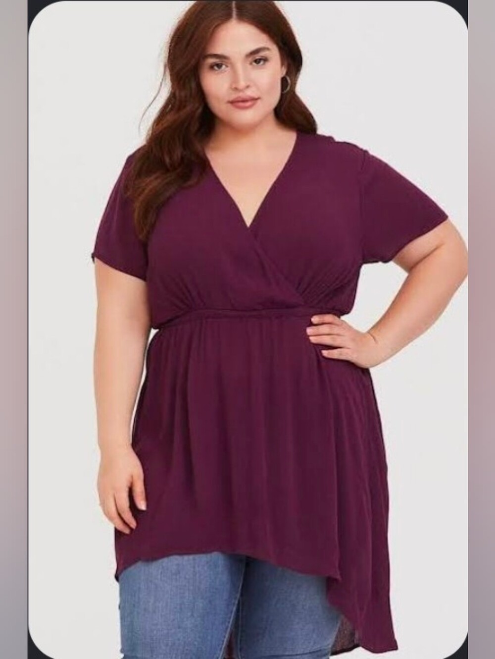 Torrid Surplice Top High Low Empire Waist Purple Plus Size 2X Romantic Flowy